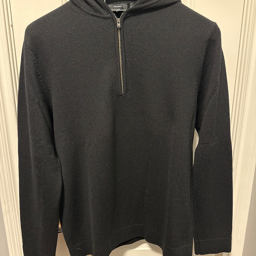 Theory pullover Hooded Wool Quarter Zip Sweater, Large